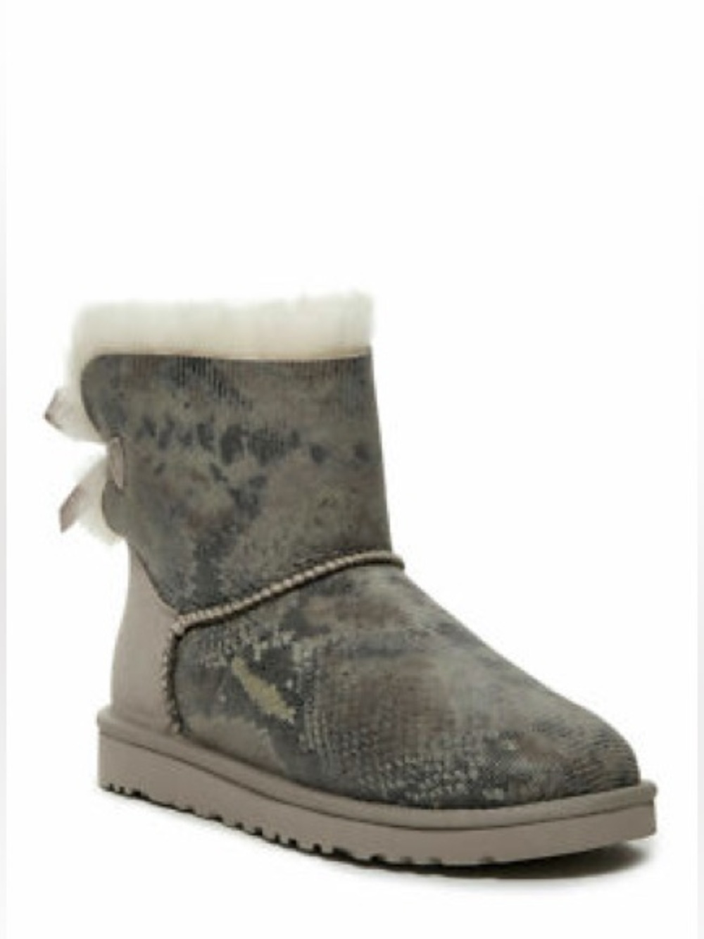 UGG Gray Metallic Shearling-Lined Ankle Boots with Bow size women’s 7